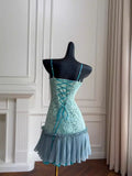 Niulatu Raquel A Line Spaghetti Straps Green Lace Short Outfit Homecoming Dress HZ0113