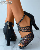 Niulatu new women's shoes large size stiletto rhinestone hollow fish mouth sexy rear zipper ladies sandals designer sandals DJSE