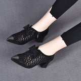 Niulatu Bling Bling Rhinestone Mesh Pointed toe High Heels Sandals Square Heels Female Crystal Mesh Shoes Sandals DJSE