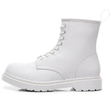 Niulatu Fashion Women Martin Boots GENUINE LEATHER White Ankle Boots Female Casual Punk Shoes Plus Size Man Motorcycle white Boot DJSE