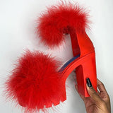 Niulatu to college Women Sandals Fluffy High Heels Summer Fur Shoes 2025 Casual Ankle Buckle Fashion Shoes Non-Slip Outside Sandals Big Size 43 DJSE