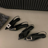 Niulatu Black Baotou Sandals Fairy Shoes 2025 New Spring And Summer Pointed Diamond Single Shoes DJSE