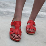 Niulatu Women Summer Orthopedic Sandals Women Car Line Slides Open Toe Sandals Breathable Leather Casual Female Platform Retro Shoe DJSE