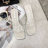 Niulatu Heels Elegant Slippers Women New Summer Shoes Woman Metal Buckle Transparent Square Low Heels Mules Shoes Female Strap DJSE