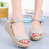 Niulatu 32-43 Crystal Buckle Med Heels Platform Shoes Women Summer 2025 Casual Beach Wedge Sandals Mother DJSE