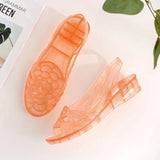 Niulatu Summer Women Sandals Jelly Shoes Open Toe Roman Sandals Non-slip Beach Shoes Crystal Shiny Thick Heel Plastic Retro DJSE
