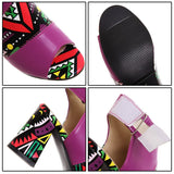 Niulatu printed gladiator sandals women peep toe mixed colors high heels hook & loop closure african shoes 2025 FT726 DJSE