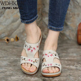 Niulatu Flower Platform Colorful Ethnic Flat Shoes Woman Comfortable Casual Fashion Sandals Female 2025 Summer New Hot DJSE