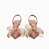 Niulatu Summer Bow High Heels For Women Fashion Pointed Toe Heeled Slingback Pumps Female Elegant Wedding Stiletto Shoes DJSE