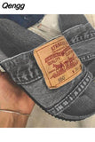 Niulatu Versatile Personality Large Size Denim Flat Slippers Female 2025 New Beach Shoes Sandals and Slippers DJSE