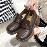Niulatu Women Chunky heels Height Increase Shoes Ladies Vintage loafers Japanese Student Shoes College Style High Heels DJSE