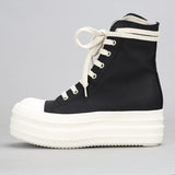 Niulatu Women Canvas Shoes Luxury Trainers Platform Boots Lace Up Sneakers Casual Height Increasing Zip High-TOP Black PU Shoe DJSE