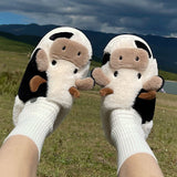 Niulatu Cotton Warm Home Slippers Women's Winter Anti-Skid Thick Bottom Plush Indoor Household Shoes Lovely Cow Animal Slipper DJSE