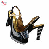 Niulatu New Arrivals Fashionable African Women Shoes Matching Bag Set in Black Color Comfortable Heels with Platform for Wedding DJSE
