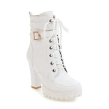 Niulatu Women Ankle Boots Lace Up Fall Winter Platform Ladies Boots Large Size Fashion Shoes White Black Brown 659 DJSE