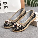 Niulatu Flat Shoes High Quality Cute Women Shoes National Wind Shallow Mouth Floral Flower Comfortable Soft Bottom Shoes DJSE