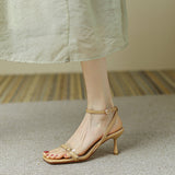 Niulatu 34-39 Women Sandals Genuine Leather High Heels Shoes For Women Summer Ankle Strap Buckle Sexy Stiletto Sandalias DJSE