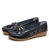 Niulatu Women Shoes Flats Genuine Leather Slip On Shoes For Women Slipony Loafers Nurse Ballerina Tassel Platform Shoes Ladies Plus Size DJSE