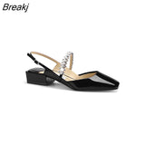 Niulatu Sandals Women Spring Summer Rhinestones Single Shoes Square Toe Simple Solid Color Buckle DJSE