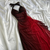 Niulatu Halter Ombre Red V Neck Chiffon Long Prom Dress Party Evening Gown HZ1007