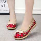 Niulatu Flat Shoes High Quality Cute Women Shoes National Wind Shallow Mouth Floral Flower Comfortable Soft Bottom Shoes DJSE