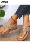 Niulatu Women Platform Sandals Beach Casual Wedges Flip Flops Premium Orthopedic Open Toe Big Toe Anti-slip Outdoor PU Leather Shoes DJSE