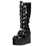 Niulatu Platform Punk Buckle High Wedges Motorcycle Boots For Women Thick Bottom Zip Cosplay Goth Black women's Shoes DJSE