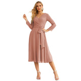 Niulatu Chiffon Bridesmaid Dress V-Back Waist Belt Formal Prom Gown Mother of The Bride Wedding HZ1007
