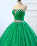 Niulatu Green Sequins Tulle Long A Line Beaded Prom Dress, Formal Dress HZ0113