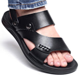Niulatu Fashion Men Shoes Vintage Real Leather Non-slip Beach Slip-On Sandals Travel Flip Flop Slippers Black Brown mk5 DJSE