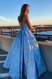 Niulatu Back V-Neck Blue Long Prom Dress with Appliques HZ0113