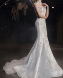 Niulatu Mermaid Strapless Neckline Sequin White Tulle Wedding Dresses SD1753