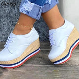 Niulatu Women Sneakers Ladies Solid Color Wedge Thick Shoes Round Toe Lace-Up Comfortable Platform Sneakers 2025 Fashion DJSE