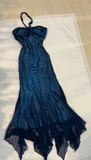 Niulatu Halter Beaed Navy Blue Chiffon Mermaid Prom Dress Long Party Evening Dress HZ1007