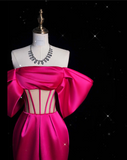 Niulatu Mermaid Off The Shoulder Neckline Satin Pink Long Prom Dresses Party Dress SD1339