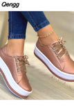 Niulatu Fashion Women Flats Solid Skateboard Shoes Comfortable Casual Pu Sneakers Female Platform Lace-Up Sneakers Footwear DJSE