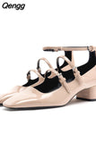 Niulatu Summer White Mary Janes Heeled Sandals For Women Squared Toe Block Heel Slingbacj Shoes Black Leather Heels DJSE