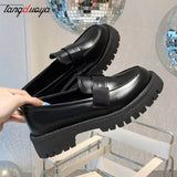Niulatu Boussac Black Punk Platform Women Loafers Round Toe Chunky Heel Vintage Shoes Women Slip on High Heel Women Pumps DJSE