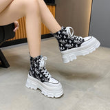 Niulatu Women's 2025 New Summer Thin Zebra Pattern High-Top Women's Raise the Bottom Platform Dad Canvas Shoes DJSE