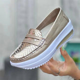 Niulatu Women's Vulcanized Shoes Platform Ladies Flat Walking Shoes Slip-on Shallow Pu Leather Causal Female Flats Comfort Woman DJSE