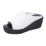Niulatu Women's Summer Wedges Slippers Slip-On Shoes Woman Flat Peep Toe Breathable Soft Platform Leather Sandals Platform Shoes DJSE