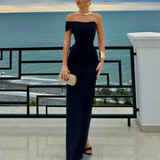 Niulatu Sheath Off The Shoulder Black Long Prom Dresses Party Dress SD1329