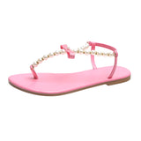 Niulatu Women sandals 2025 new summer shoes flat pearl sandals comfortable string bead beach slippers casual sandals pink white black DJSE