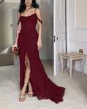 Niulatu Slit Mermiad Prom Dress Long Chiffon Evening Dress Party Gown HZ1007