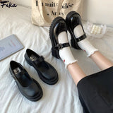 Niulatu Shoes Platform Mary Janes Shoes Patent Leather Women Buckle Strap Dress Shoe zapatos mujer Black shoes for women DJSE