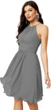 Niulatu Short Halter Top Chiffon Bridesmaid Dresses Tea Length A Line Formal Evening Party Cocktail Dress Dusty HZ1007