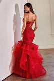 Niulatu Women's Lace Applique Tulle Prom Dresses Long Mermaid Ruffles Sparkly Formal Evening Party HZ1007