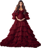 Niulatu Tulle Robe Maternity Dress for Photoshoot Sheer Bridal Lingerie Wedding Gown Long Baby Shower Pregnancy HZ1007