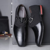 Niulatu Men's Fashion Splicing Buckle Derby Shoes Men Leather Dress Shoes Wedding Party Shoes Mens Business Office Oxfords Slip-On Flats DJSE