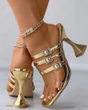 Niulatu Clear Strap Pyramid Heels Sandals Women Slip On Zebra Stripe Mules High Heels Shoes Summer Party Dress Shoes DJSE